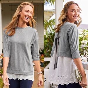 MATILDA JANE IN THE CLOUDS WHITE LACE EYELET TIE BACK LAYER LOOK PULLOVER TOP